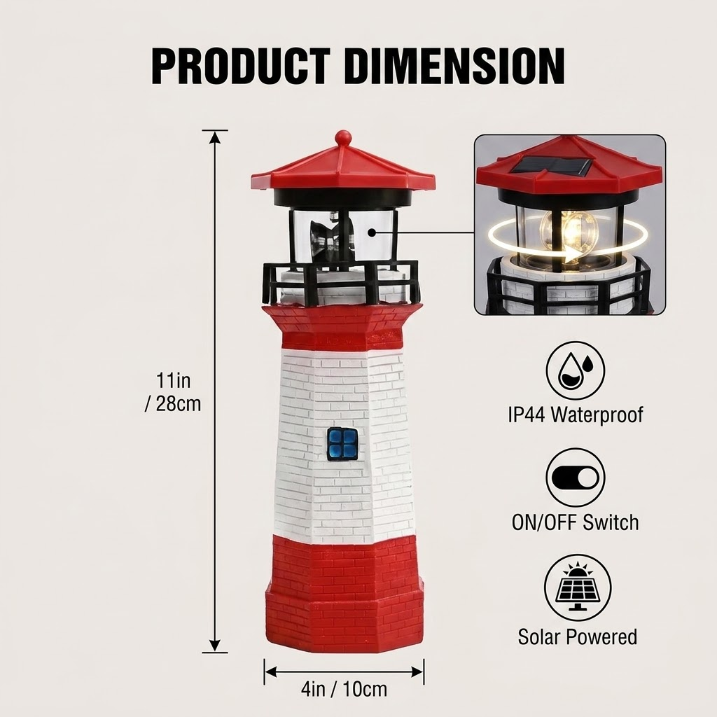 Solar Red & White Lighthouse S - Smart Garden Solar Lights 评论和价格
